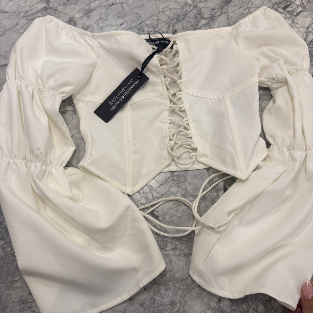 Maniere De Voir Cream Lace-Up Blouse